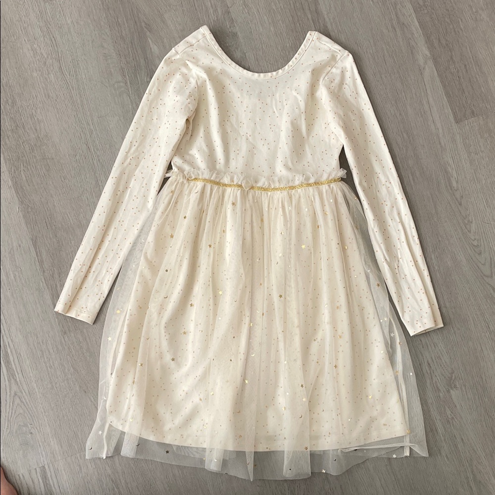 Hanna Andersson Cream and Gold Sparkle Dress